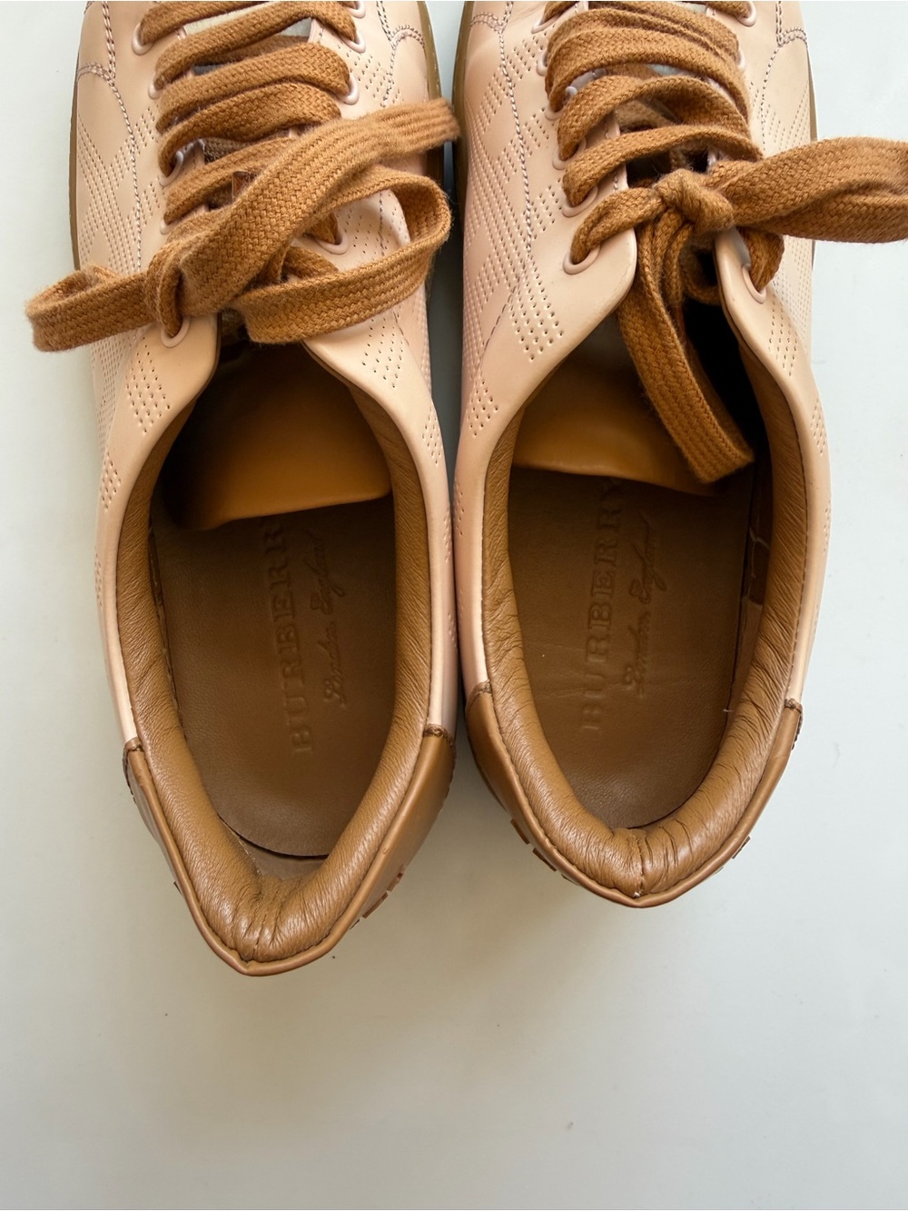 Burberry Leather Colorblock Pattern Sneakers Pink White Tan Brown 38 or 8 women - Picture 5 of 11